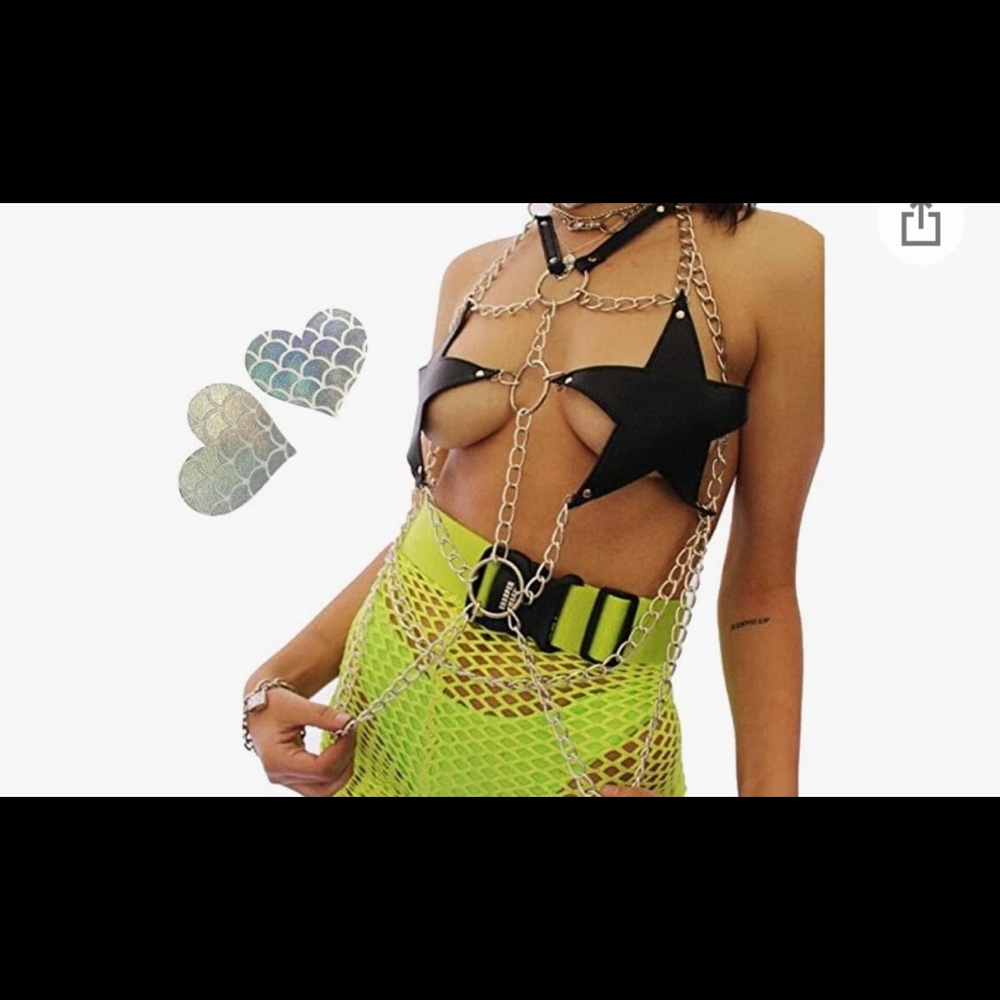 Star chain bralette & chain skirt belt bundle